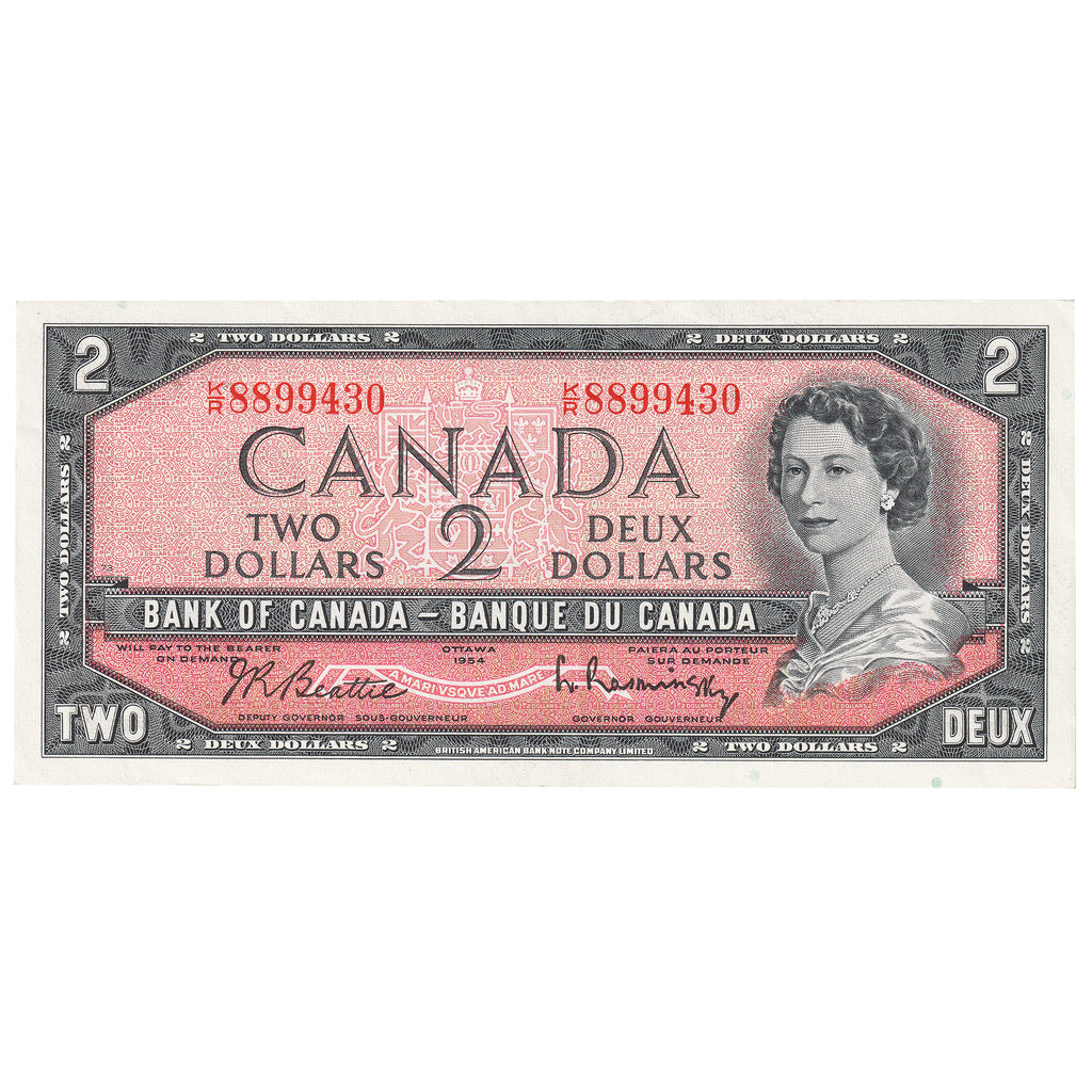 BC-38b 1954 Canada $2 Beattie-Rasminsky, K/R, Almost Uncirculated (AU50)