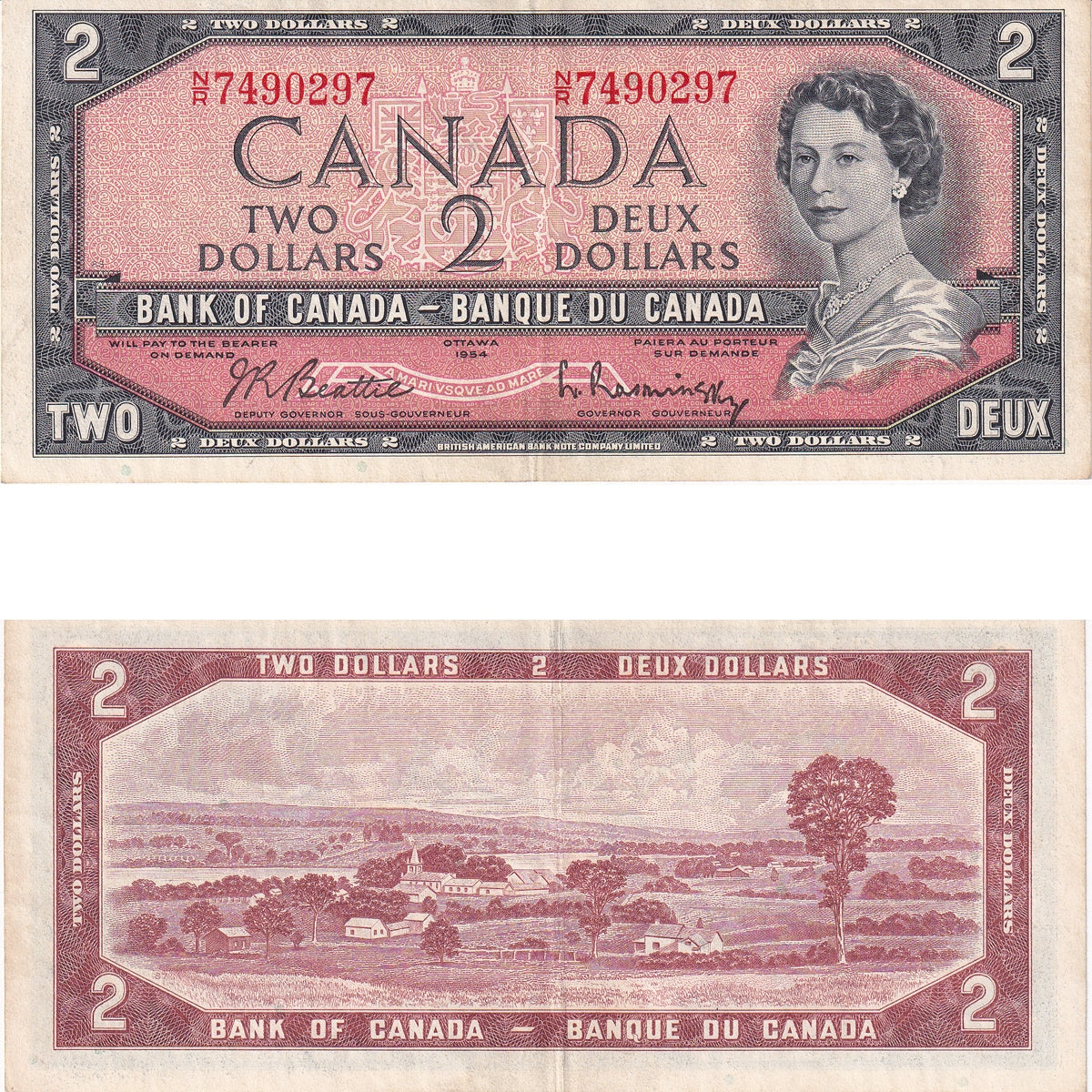 BC-38b 1954 Canada $2 Beattie-Rasminsky, N/R, Extra Fine (EF40)