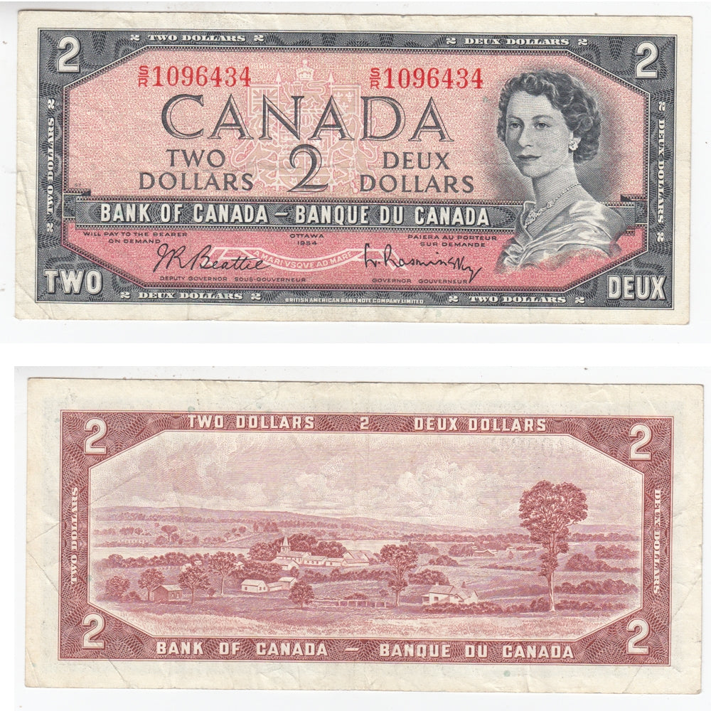BC-38bT 1954 Canada $2 Beattie-Rasminsky, S/R, Test Note, Very Fine (VF20)