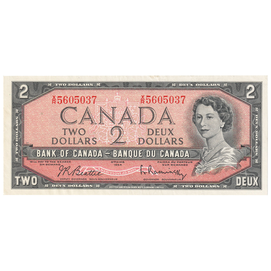 BC-38b 1954 Canada $2 Beattie-Rasminsky, X/R, AU-UNC (AU55)