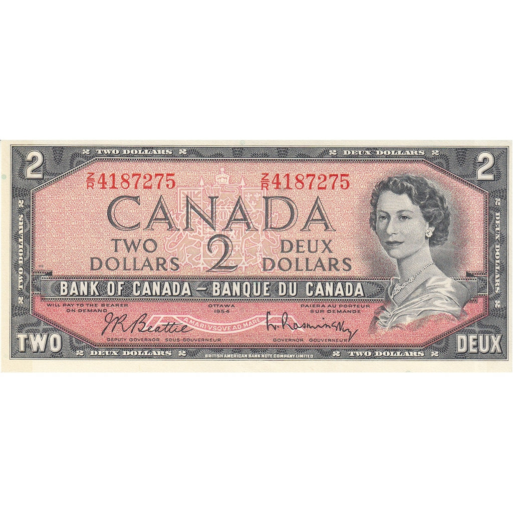 BC-38b 1954 Canada $2 Beattie-Rasminsky, Z/R, AU-UNC (AU55)