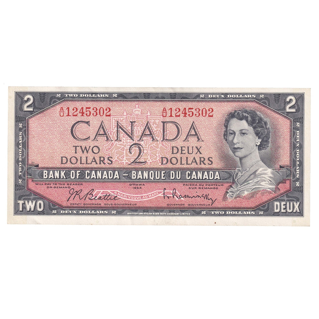 BC-38b 1954 Canada $2 Beattie-Rasminsky, A/U, Almost Uncirculated (AU50)
