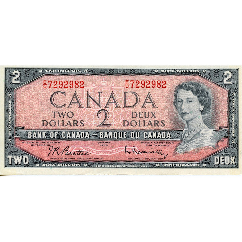 BC-38b 1954 Canada $2 Beattie-Rasminsky, E/U, AU-UNC (AU55)