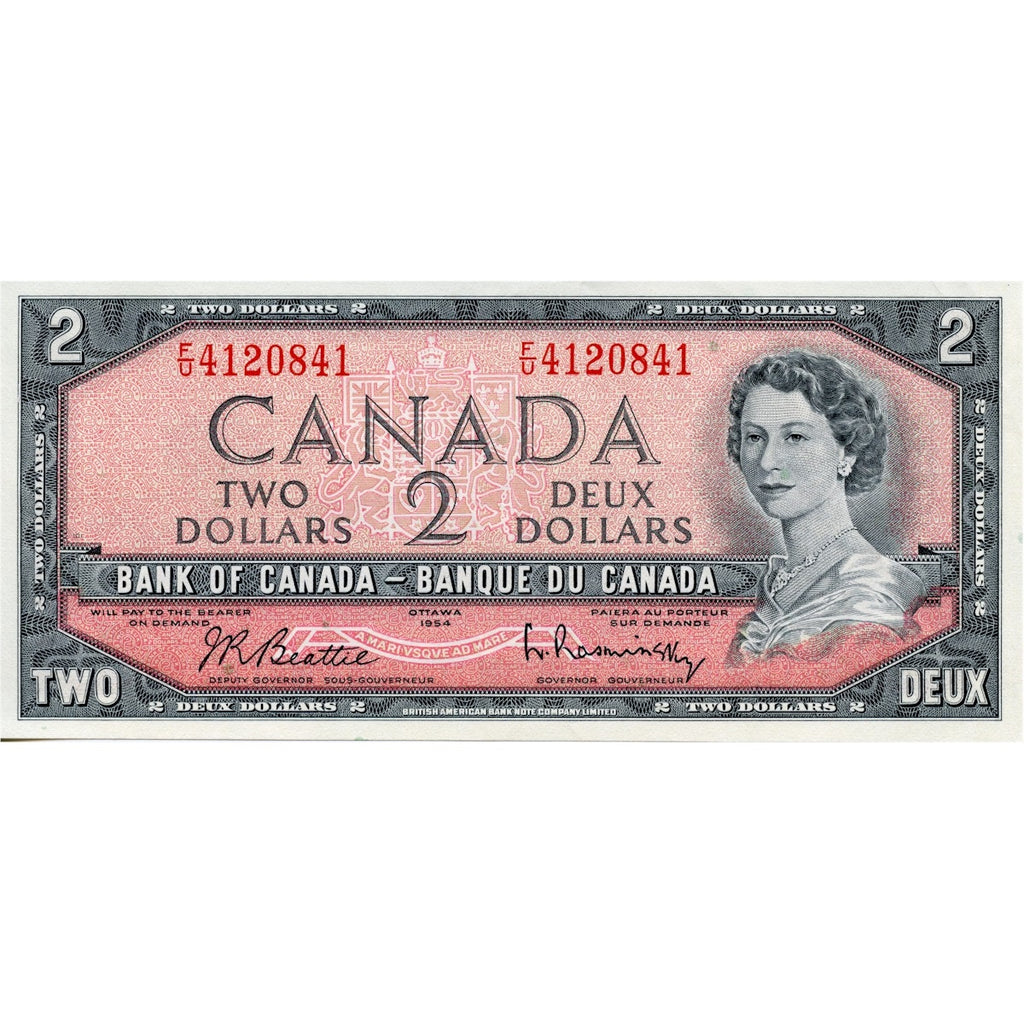 BC-38b 1954 Canada $2 Beattie-Rasminsky, F/U, Almost Uncirculated (AU50)