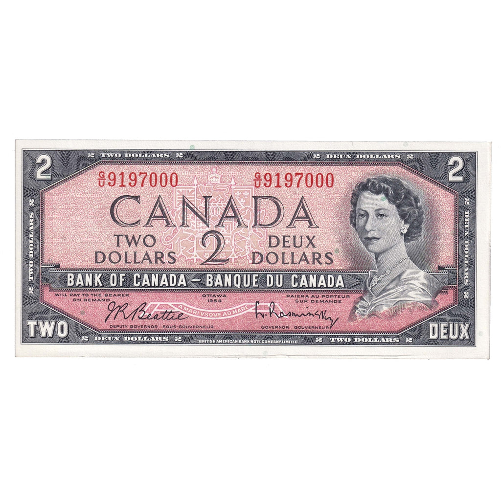 BC-38b 1954 Canada $2 Beattie-Rasminsky, G/U, AU-UNC (AU55)