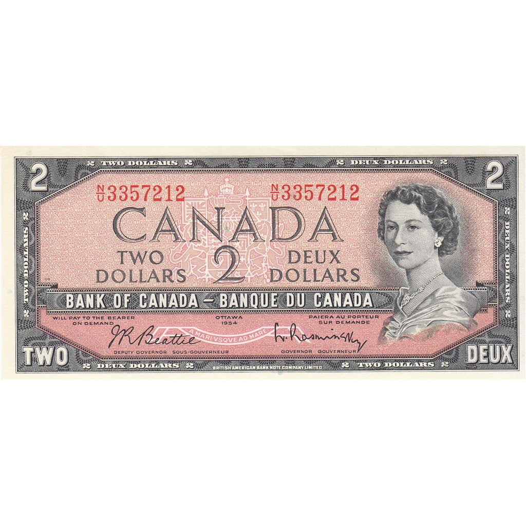 BC-38b 1954 Canada $2 Beattie-Rasminsky, N/U, AU-UNC (AU55)