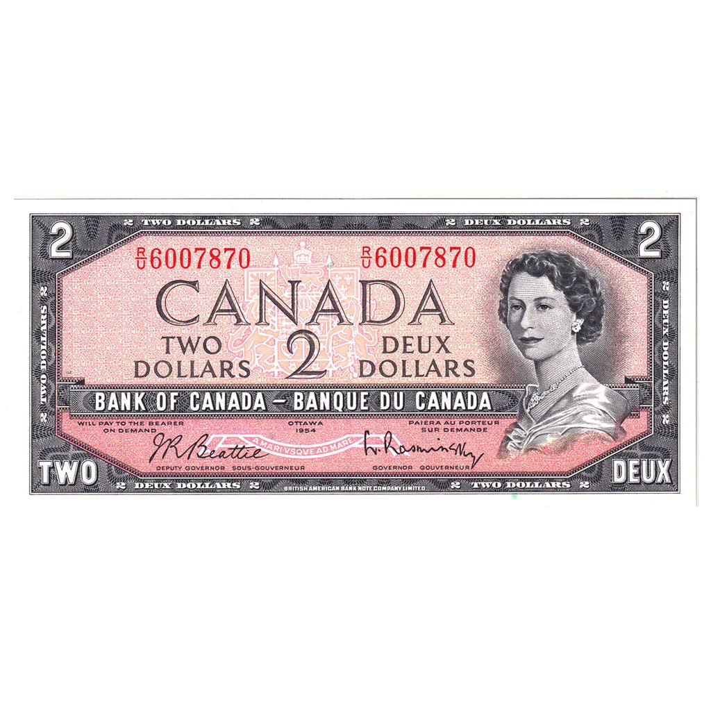 BC-38b 1954 Canada $2 Beattie-Rasminsky, R/U, EF-AU (EF45)