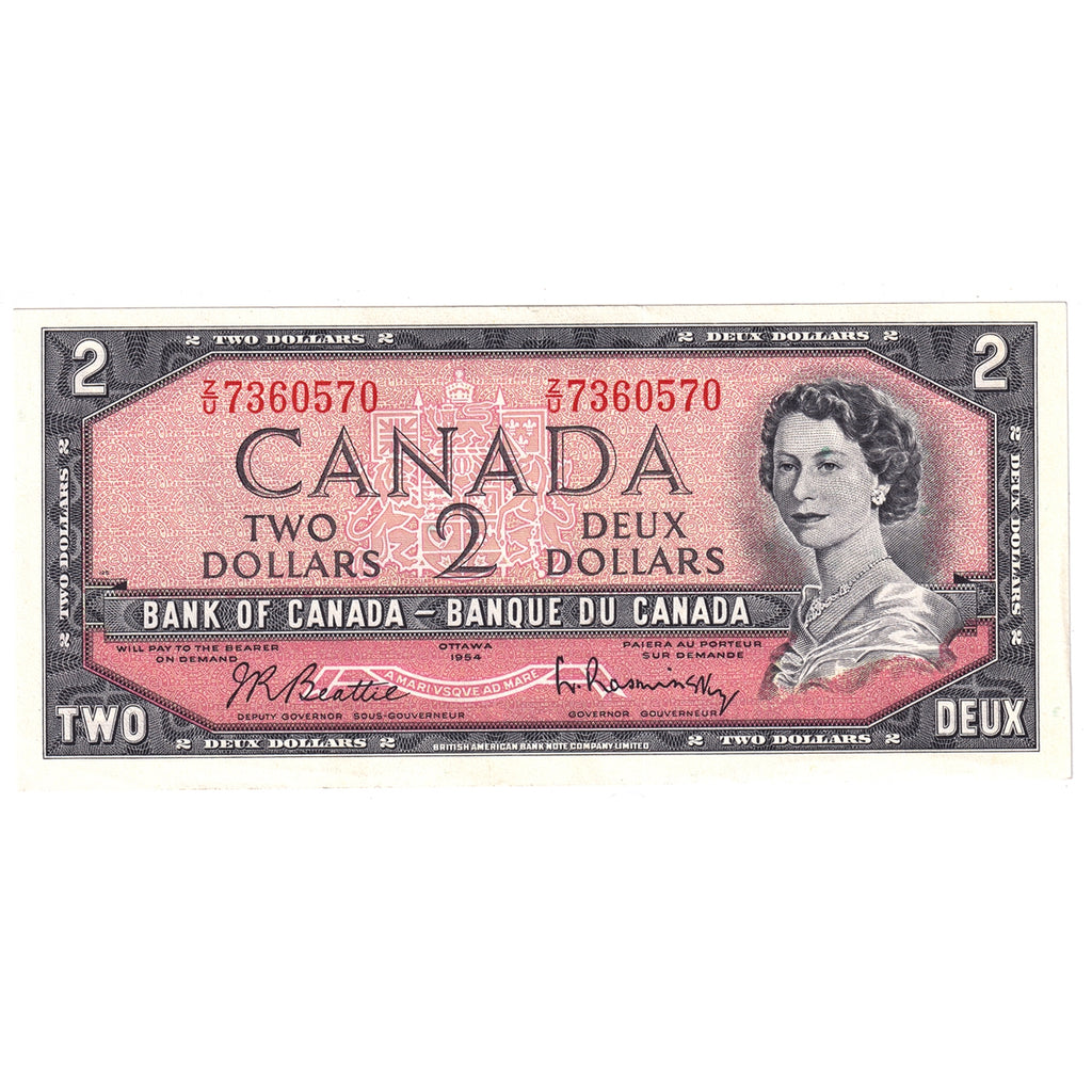 BC-38b 1954 Canada $2 Beattie-Rasminsky, Z/U, AU-UNC (AU55)