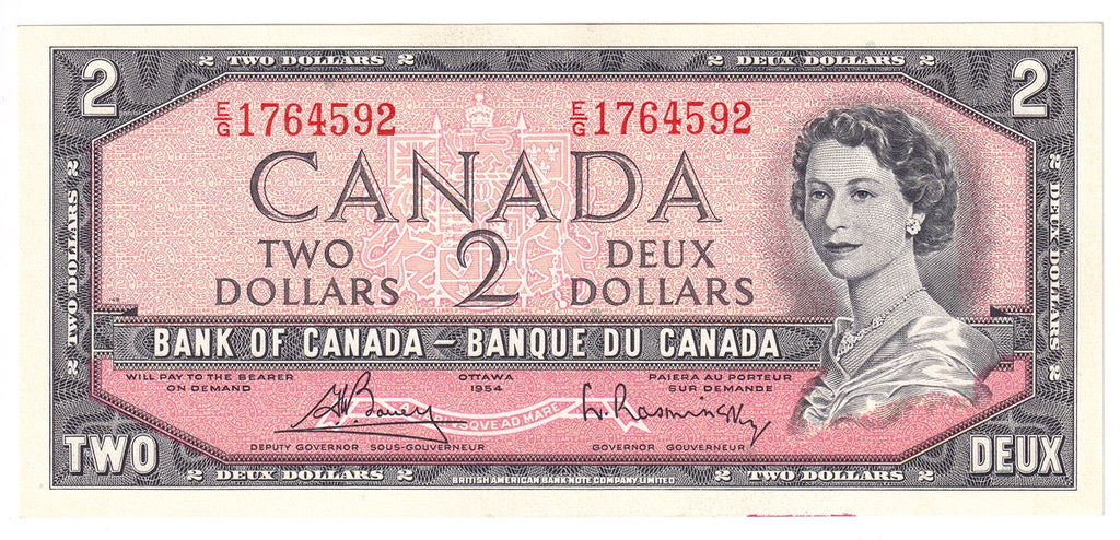 BC-38c 1954 Canada $2 Bouey-Rasminsky, E/G, Uncirculated (MS60)