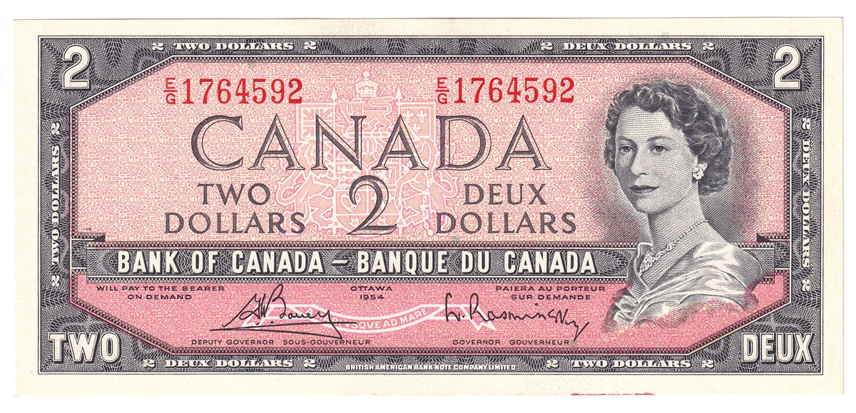 BC-38c 1954 Canada $2 Bouey-Rasminsky, E/G, Uncirculated (MS60)