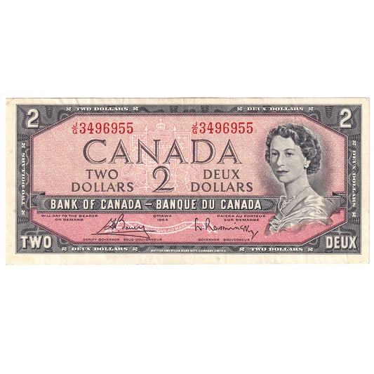 BC-38c 1954 Canada $2 Bouey-Rasminsky, J/G, Extra Fine (EF40)