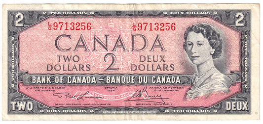 BC-38d 1954 Canada $2 Lawson-Bouey, L/G, VF