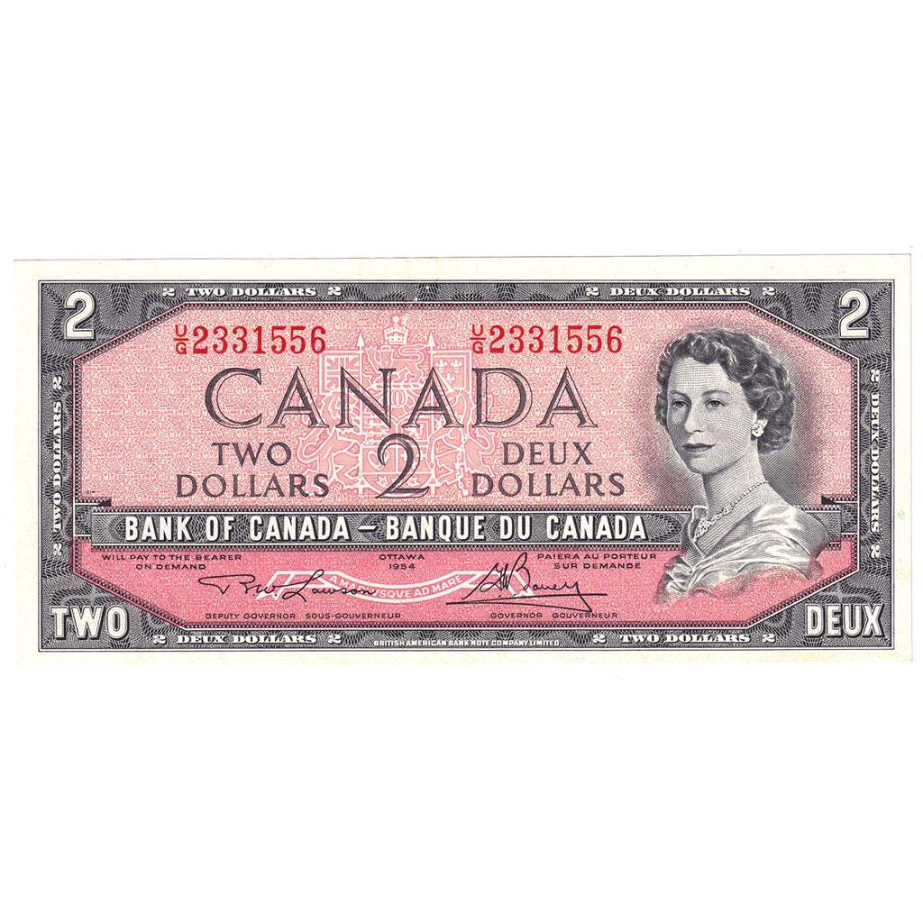 BC-38d 1954 Canada $2 Lawson-Bouey, U/G, Almost Uncirculated (AU50)