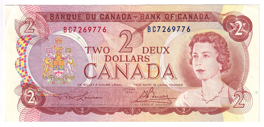 BC-47a 1974 Canada $2 Lawson-Bouey, BC, Original Tint, Extra Fine (EF40)