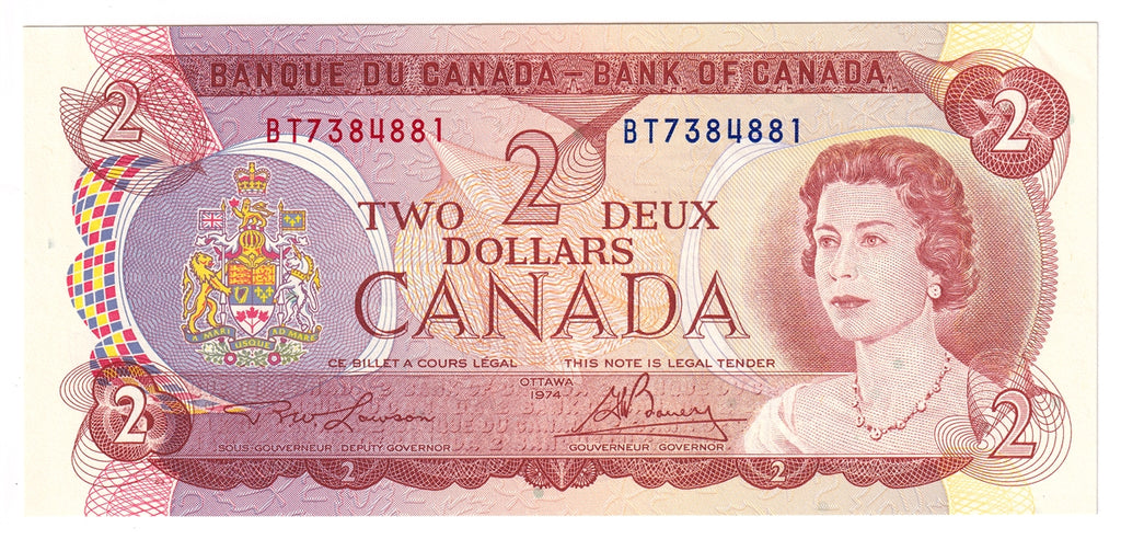 BC-47a 1974 Canada $2 Lawson-Bouey, BT, AU-UNC (AU55)