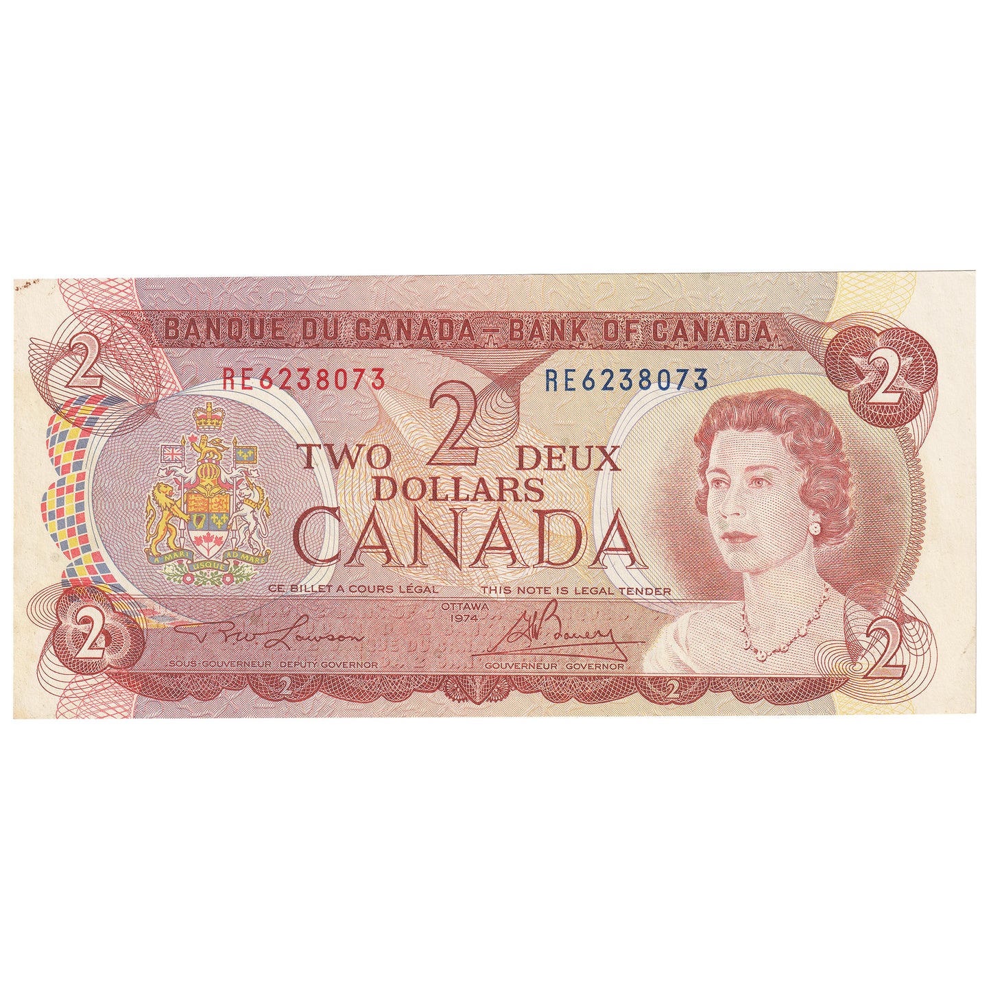 BC-47a 1974 Canada $2 Lawson-Bouey, RE, Almost Uncirculated (AU50)