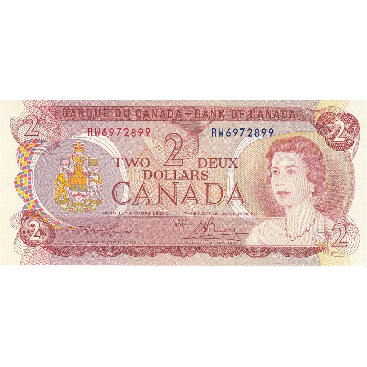 BC-47a 1974 Canada $2 Lawson-Bouey, RW, Almost Uncirculated (AU50)