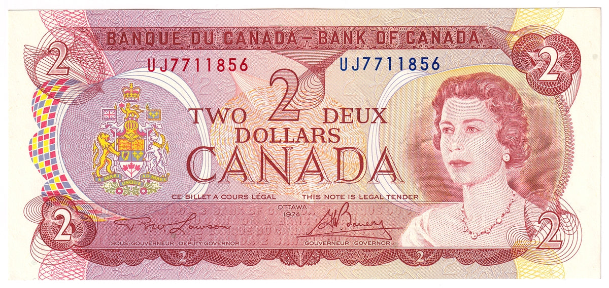 BC-47a 1974 Canada $2 Lawson-Bouey, UJ, AU-UNC (AU55)