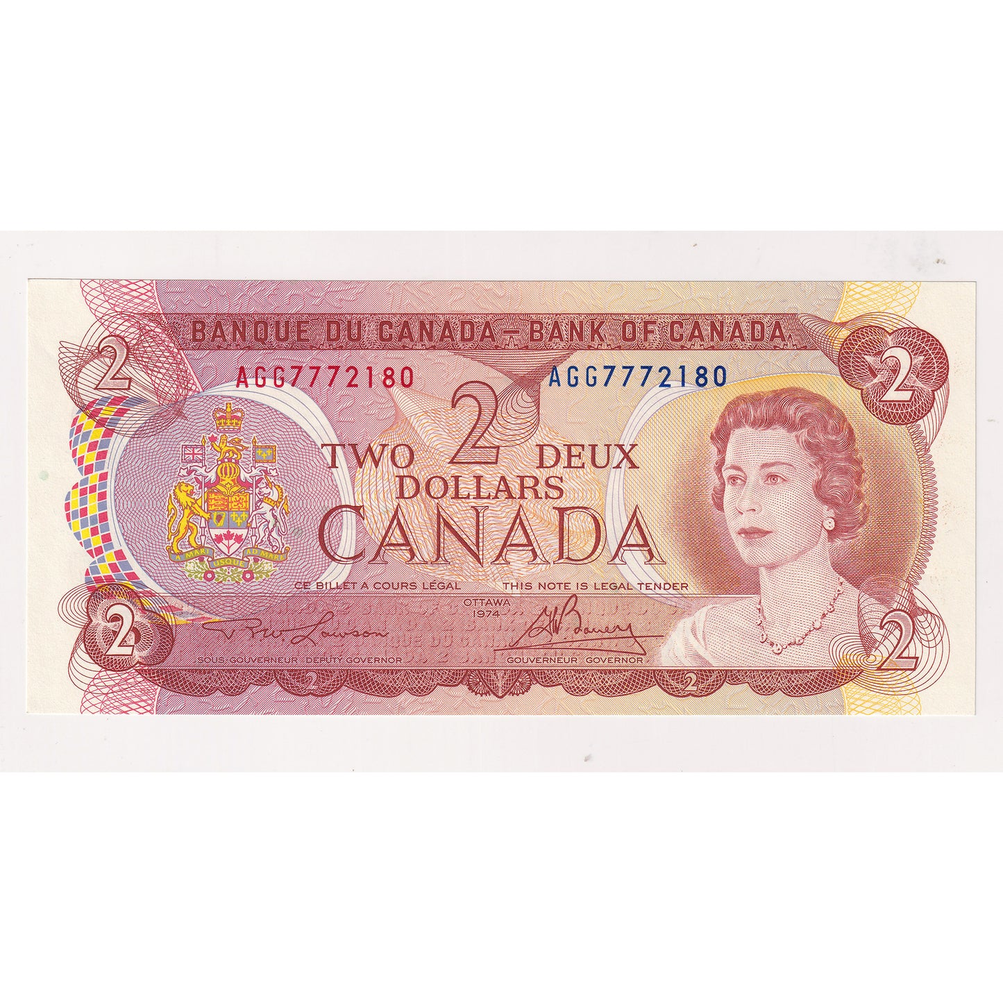BC-47a-i 1974 Canada $2 Lawson-Bouey, AGG, Uncirculated (MS60)