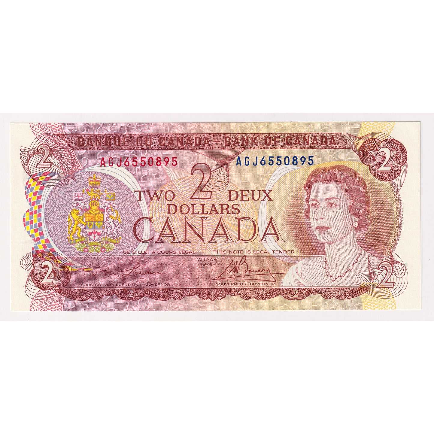 BC-47a-i 1974 Canada $2 Lawson-Bouey, AGJ, Choice Uncirculated (CUNC63)