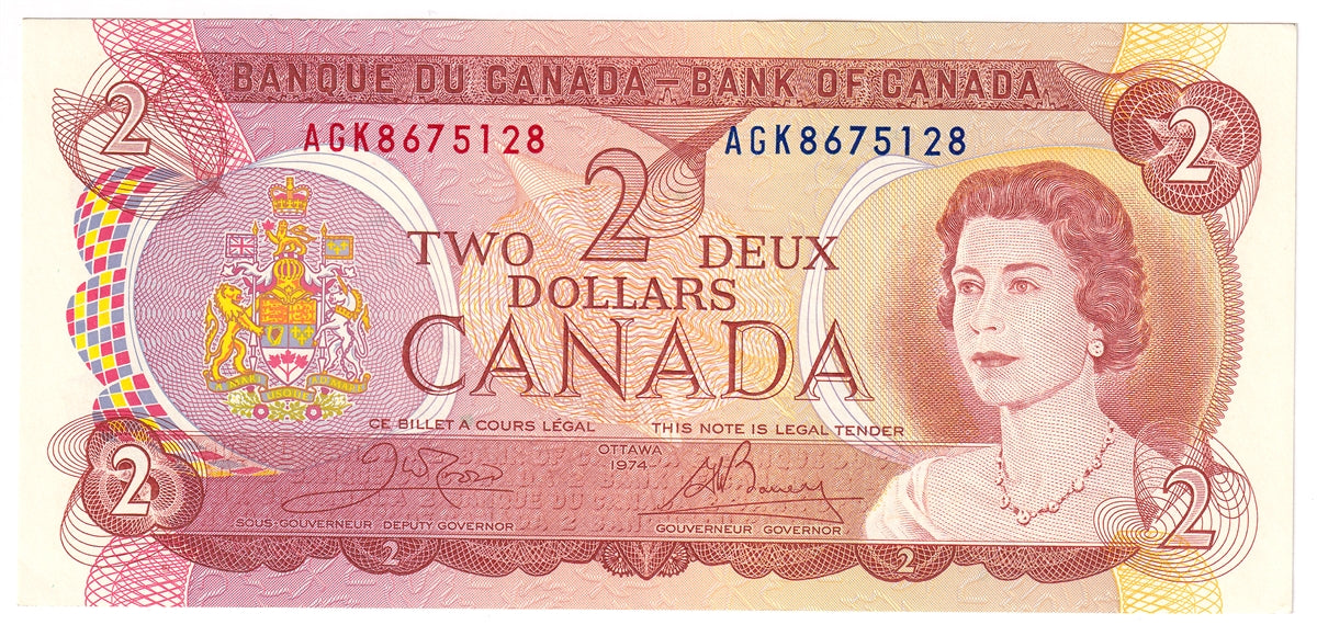 BC-47b 1974 Canada $2 Crow-Bouey, AGK, AU-UNC (AU55)