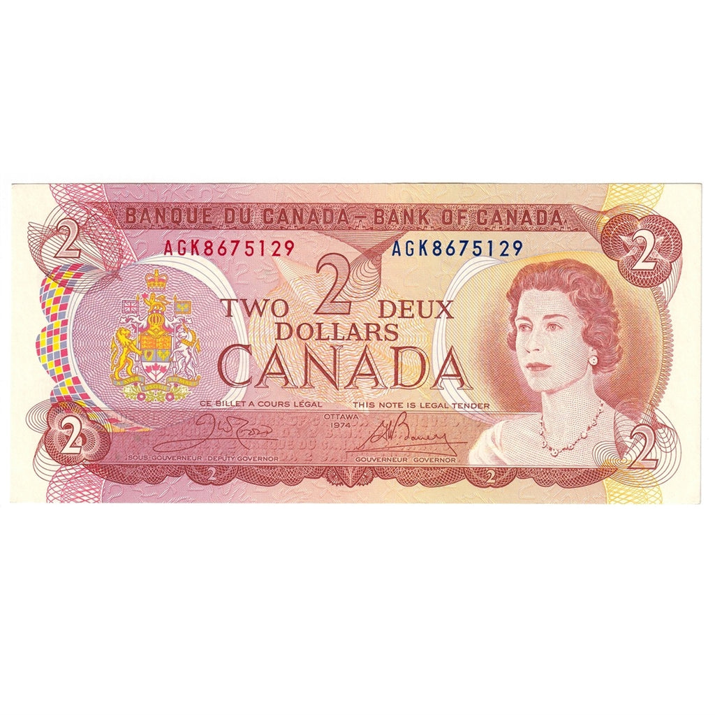 BC-47b 1974 Canada $2 Crow-Bouey, AGK, Almost Uncirculated (AU50)