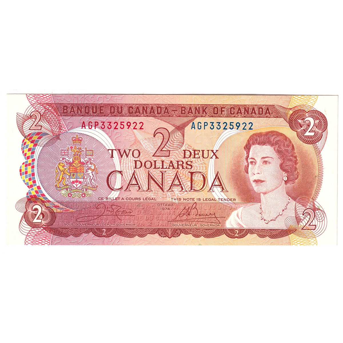 BC-47b 1974 Canada $2 Crow-Bouey, AGP, AU-UNC (AU55)