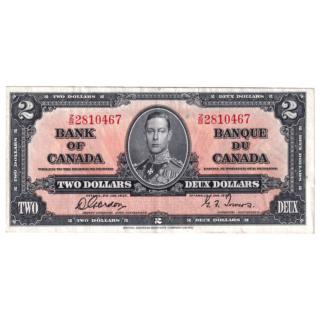 BC-22b 1937 Canada $2 Gordon-Towers, Z/B, EF-AU (EF45)