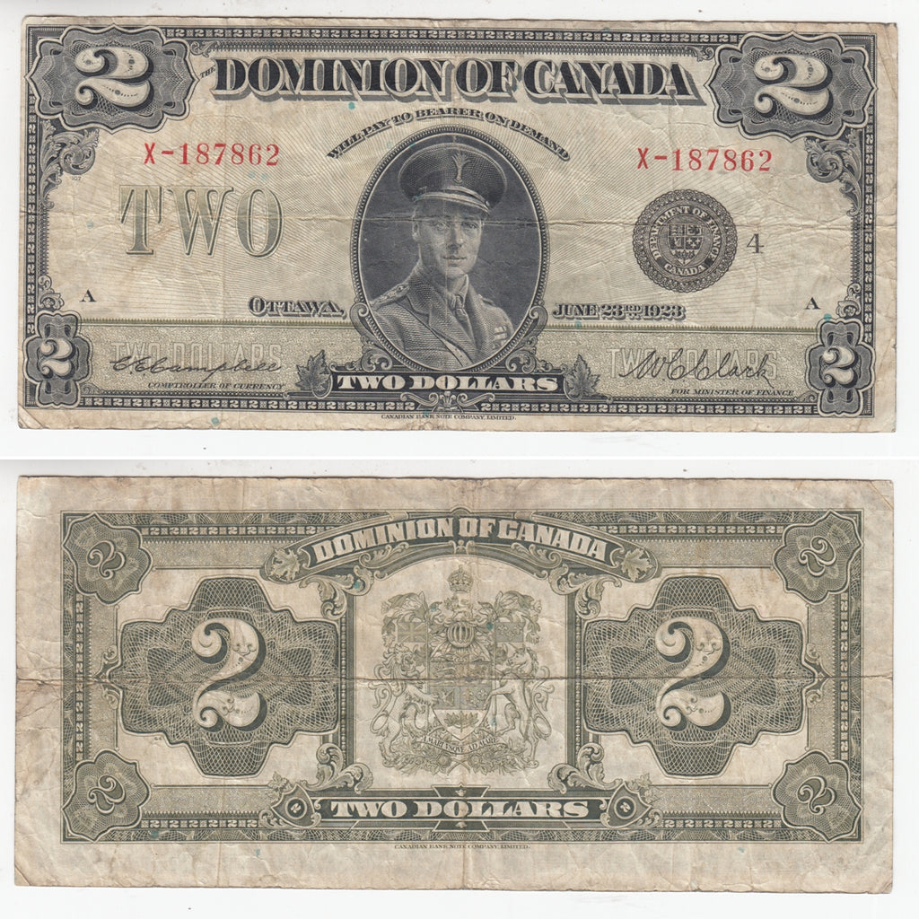 DC-261 1923 Dominion $2 Campbell-Clark, Black Seal, Group 4, Series X, Fine (F12)