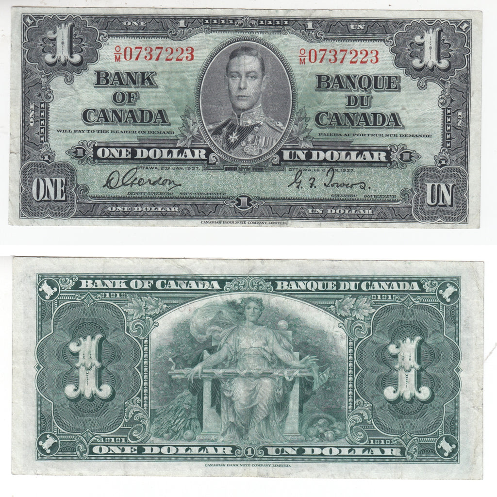 BC-21c 1937 Canada $1 Gordon-Towers, O/M, Very Fine (VF20)