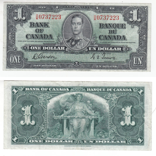 BC-21c 1937 Canada $1 Gordon-Towers, O/M, Very Fine (VF20)