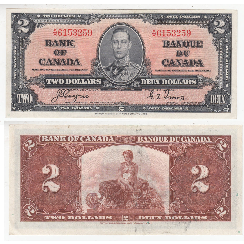 BC-22c 1937 Canada $2 Coyne-Towers, A/R, Extra Fine (EF40)