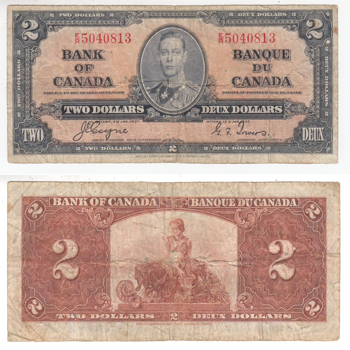 BC-22c 1937 Canada $2 Coyne-Towers, E/R, VG-F