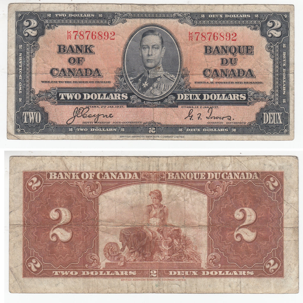 BC-22c 1937 Canada $2 Coyne-Towers, K/R, F