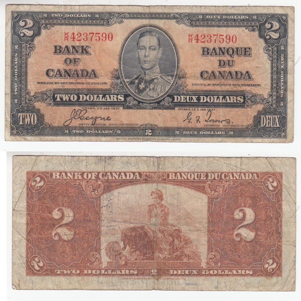 BC-22c 1937 Canada $2 Coyne-Towers, K/R, VG-F (VG10)
