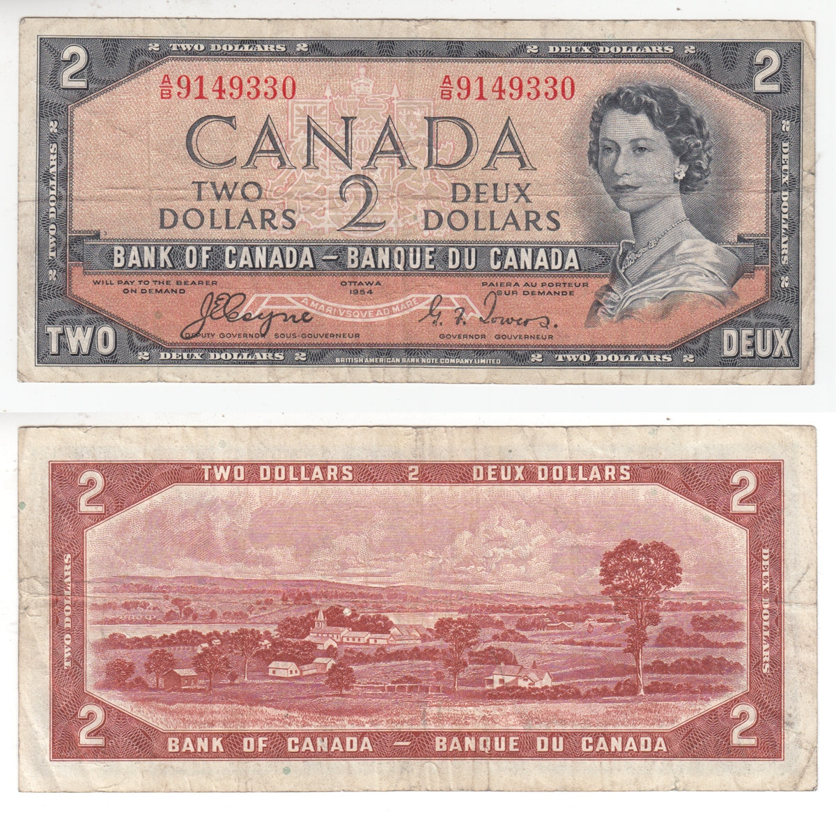 BC-30a 1954 Canada $2 Coyne-Towers, Devil's Face, A/B, F-VF (F15)