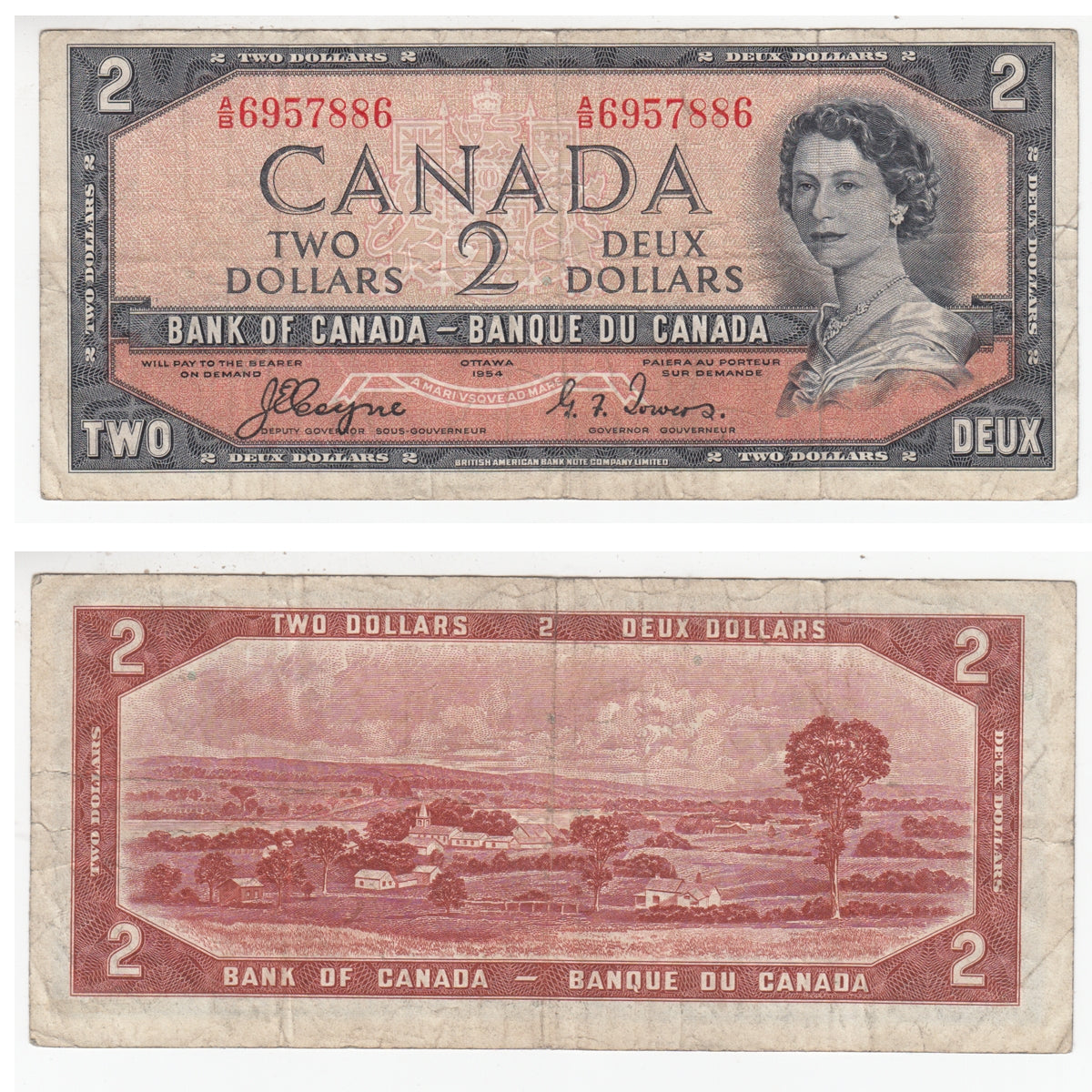 BC-30a 1954 Canada $2 Coyne-Towers, Devil's Face, A/B, Fine (F12)