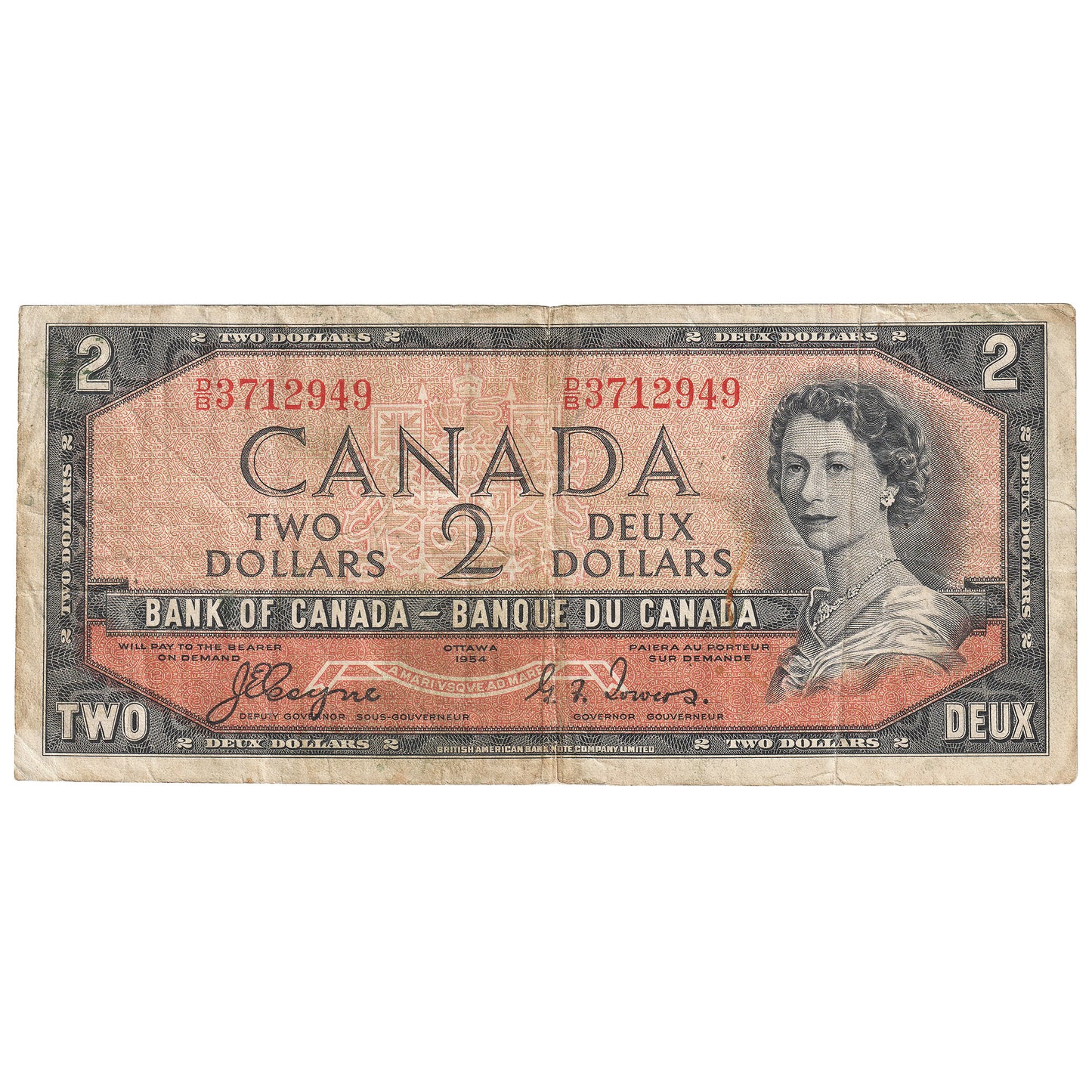 BC-30a 1954 Canada $2 Coyne-Towers, Devil's Face, D/B, F-VF