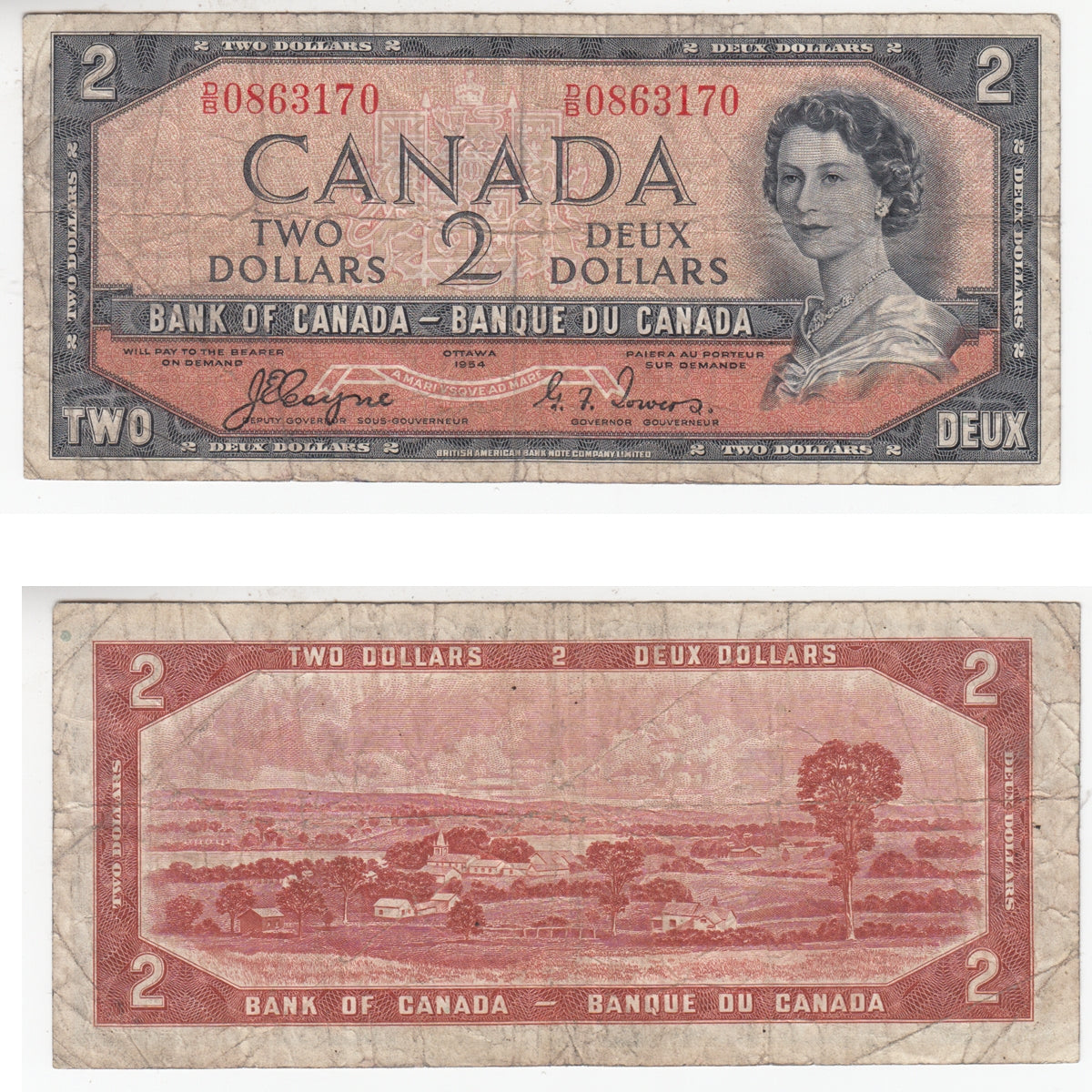 BC-30a 1954 Canada $2 Coyne-Towers, Devil's Face, D/B, Fine (F12)
