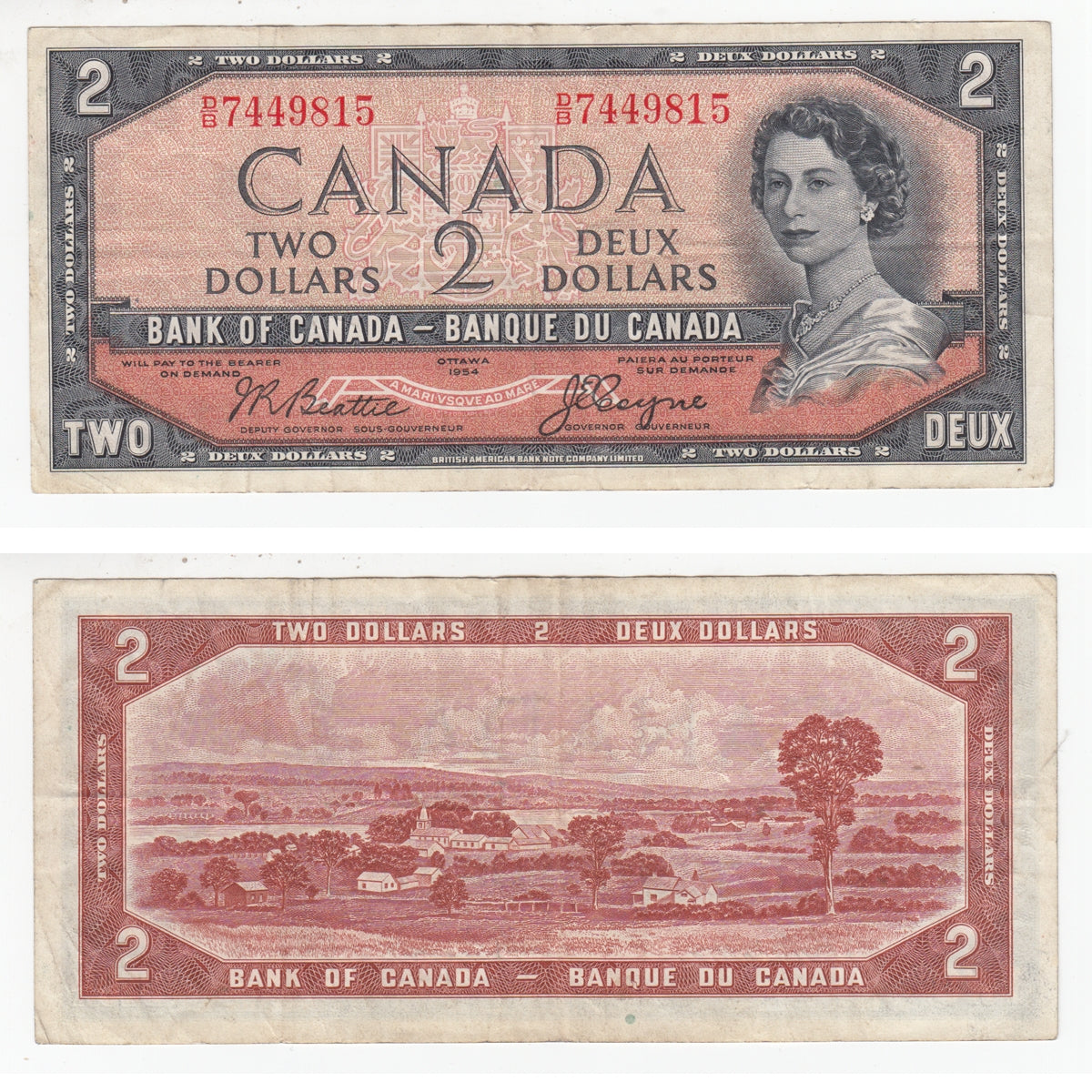 BC-30b 1954 Canada $2 Beattie-Coyne, Devil's Face, D/B, Very Fine (VF20)