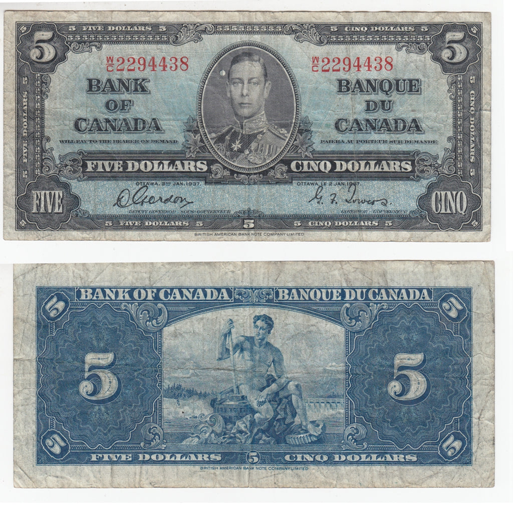 BC-23b 1937 Canada $5 Gordon-Towers, W/C, F-VF (F15)