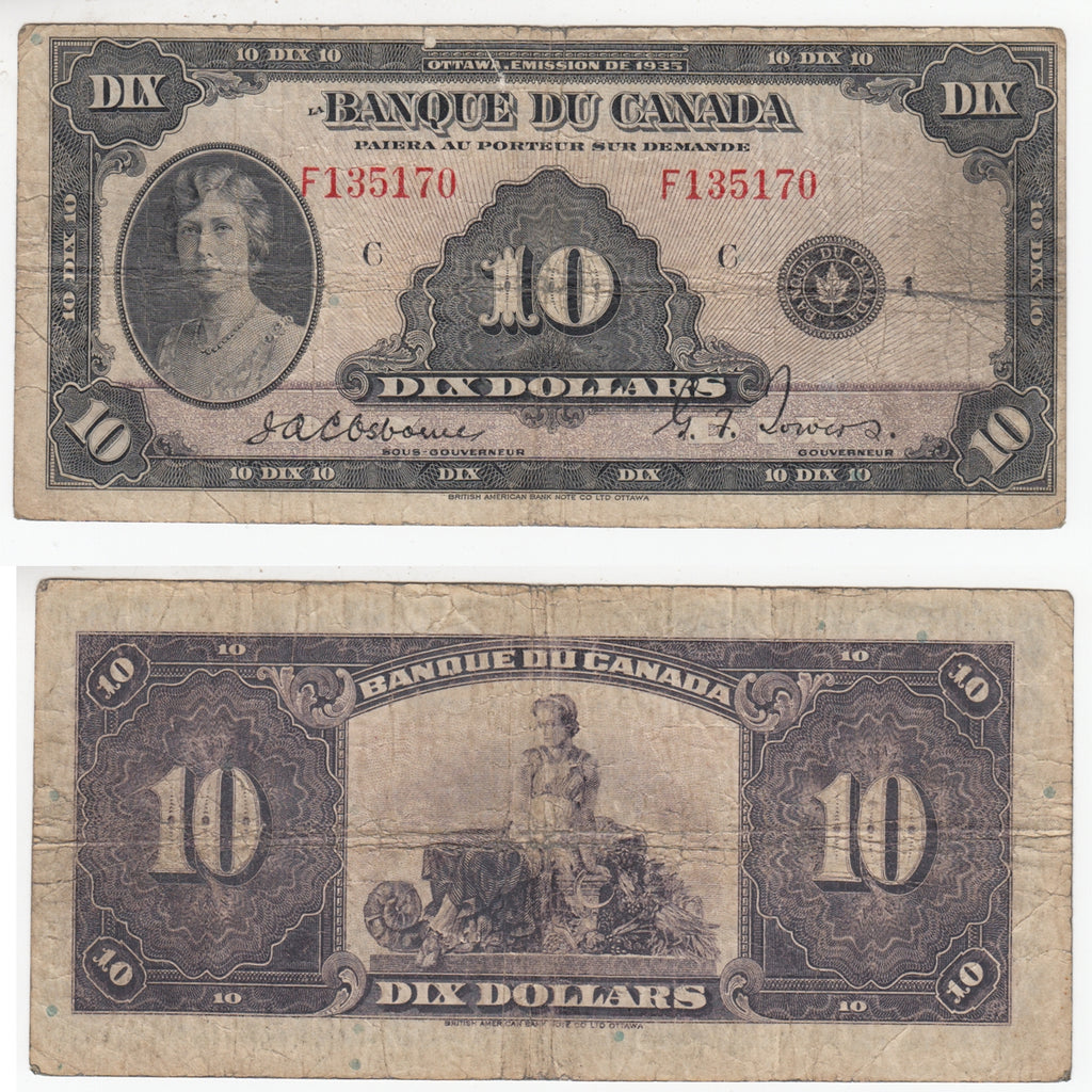 BC-8 1935 Canada $10 Osborne-Towers, French, Very Good (VG8)