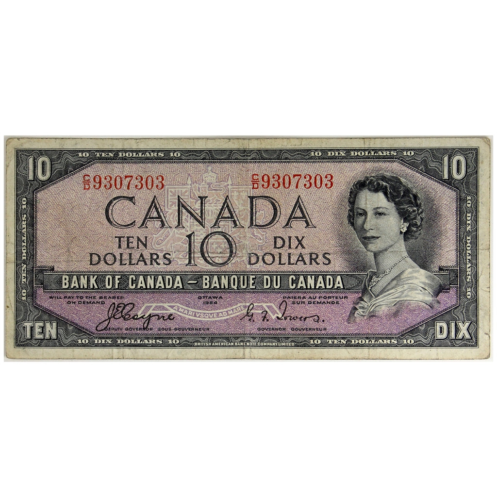 BC-32a 1954 Canada $10 Coyne-Towers, Devil's Face, C/D, Fine (F12)