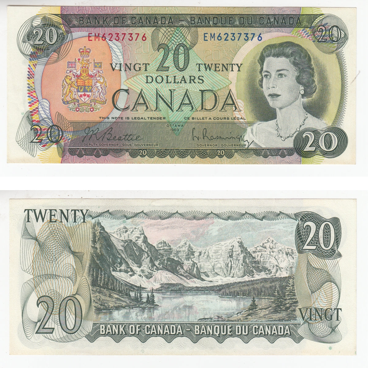 BC-50a 1969 Canada $20 Beattie-Rasminsky, EM, Uncirculated (MS60)