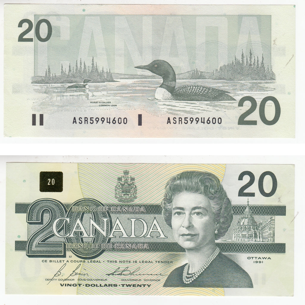 BC-58b-i 1991 Canada $20 Bonin-Thiessen, ASR, Almost Uncirculated (AU50)