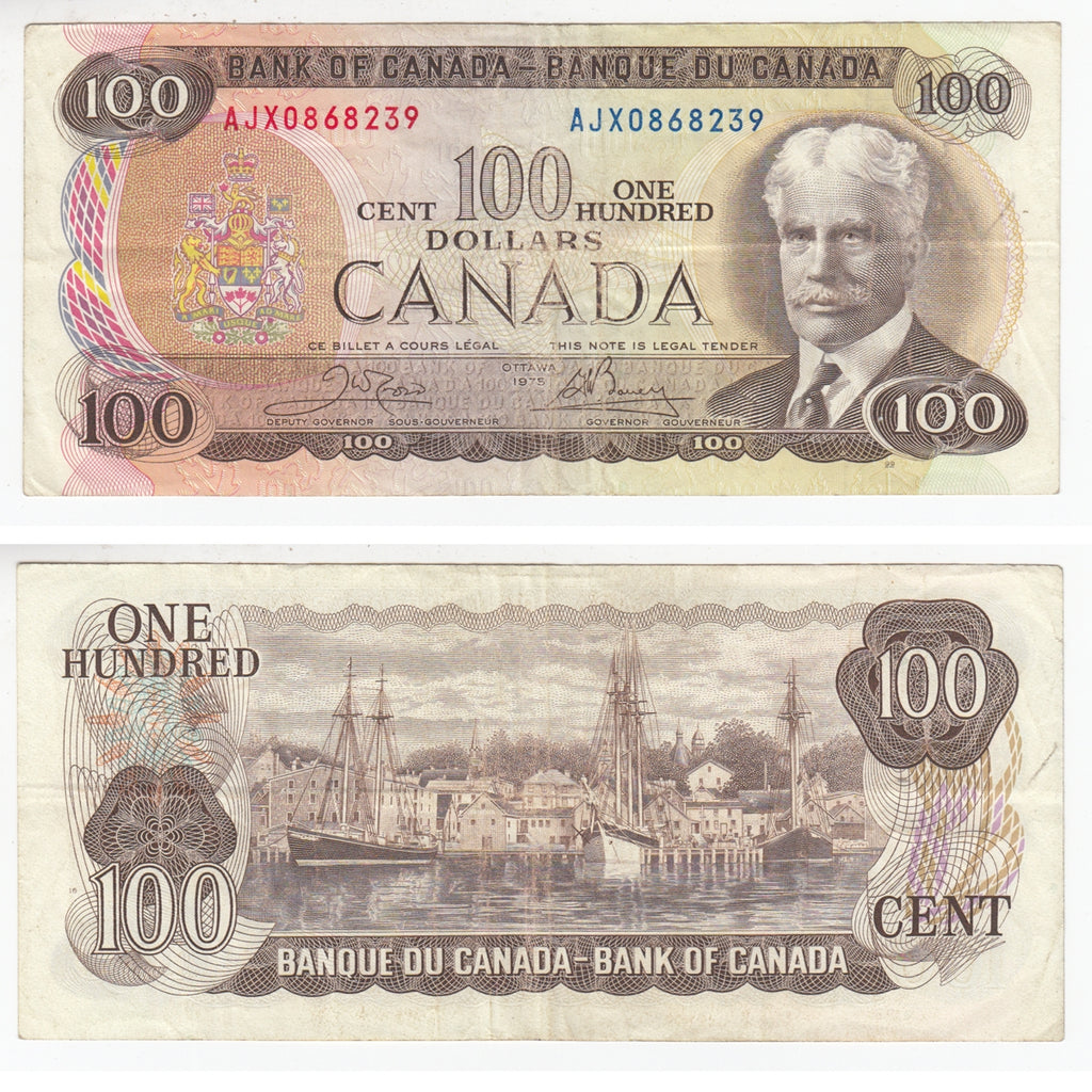BC-52bA 1975 Canada $100 Crow-Bouey, AJX, Very Fine (VF20)