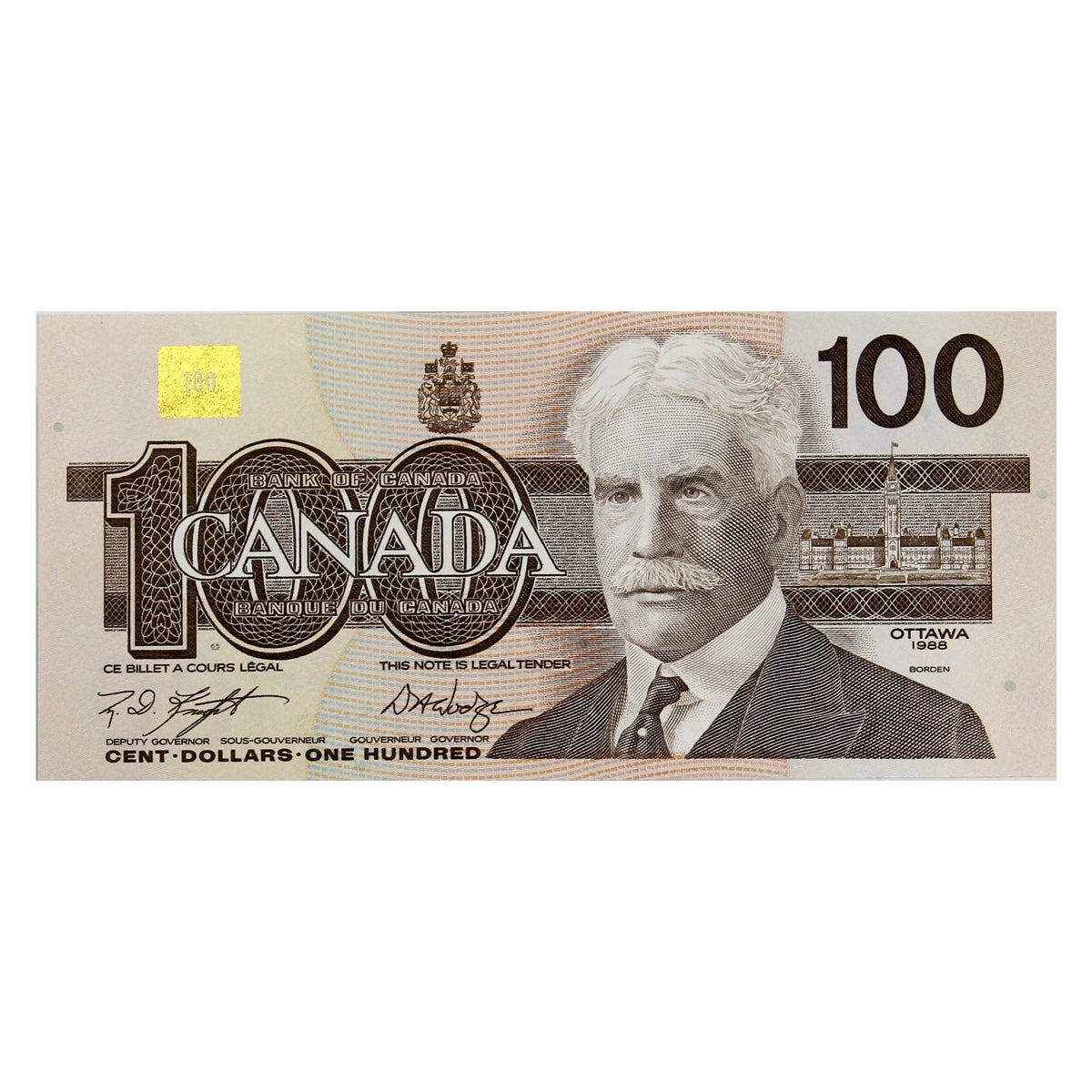 BC-60d 1988 Canada $100 Knight-Dodge, BJW, AU-UNC (AU55)