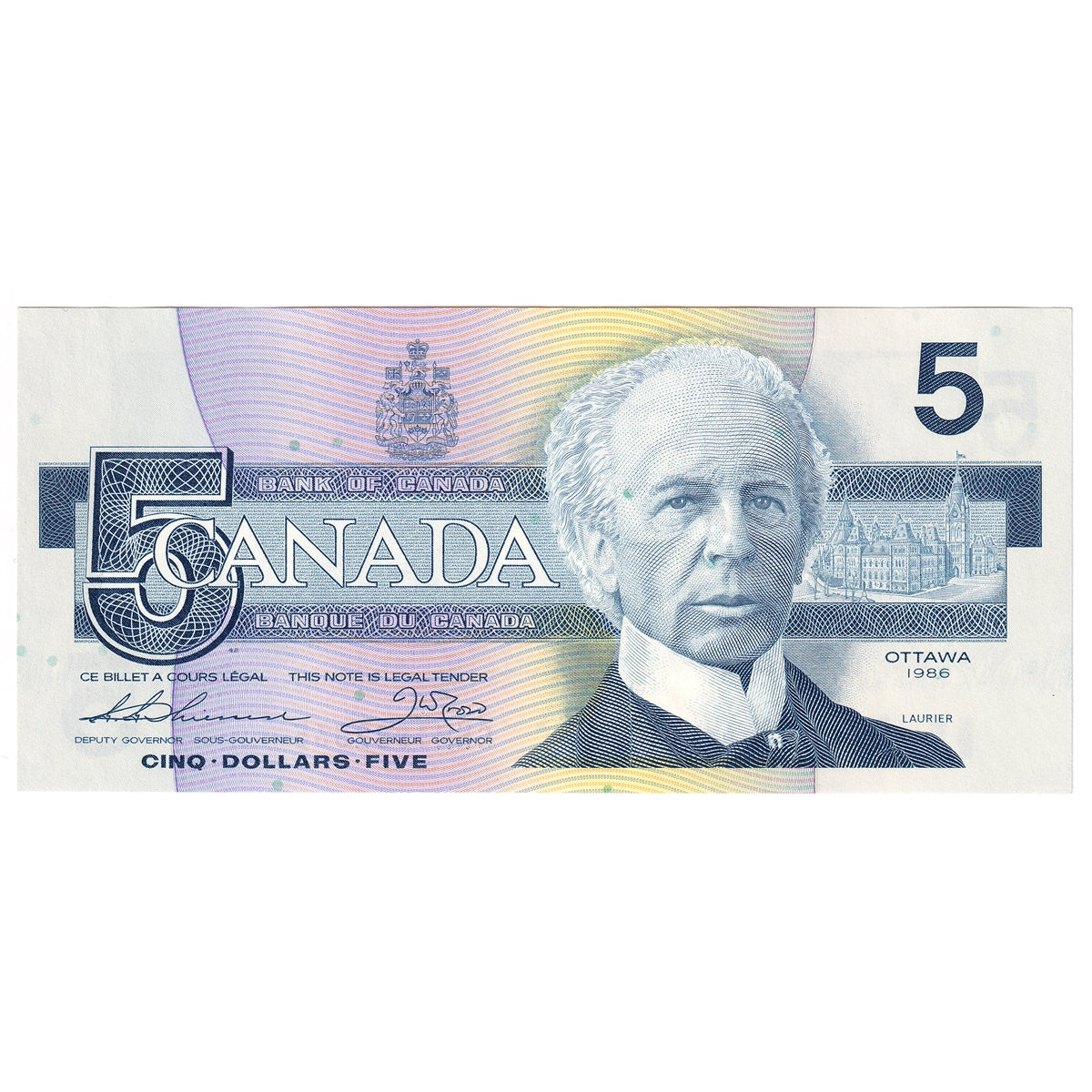 BC-56b 1986 Canada $5 Thiessen-Crow, GNM, AU-UNC