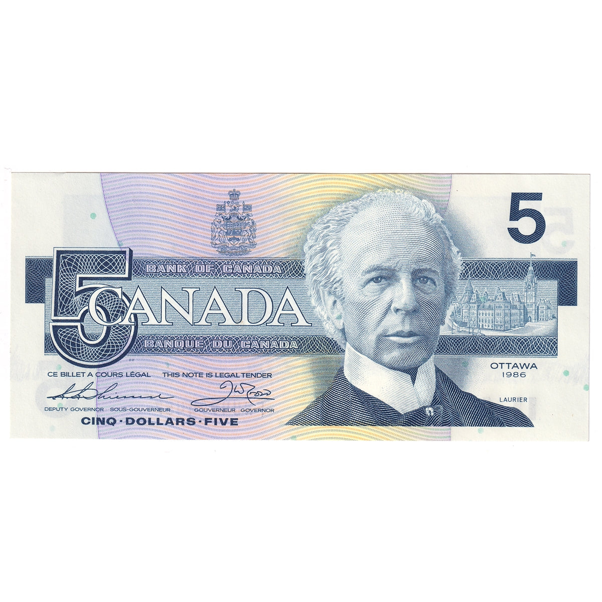 BC-56b 1986 Canada $5 Thiessen-Crow, FNU, Uncirculated (MS60)