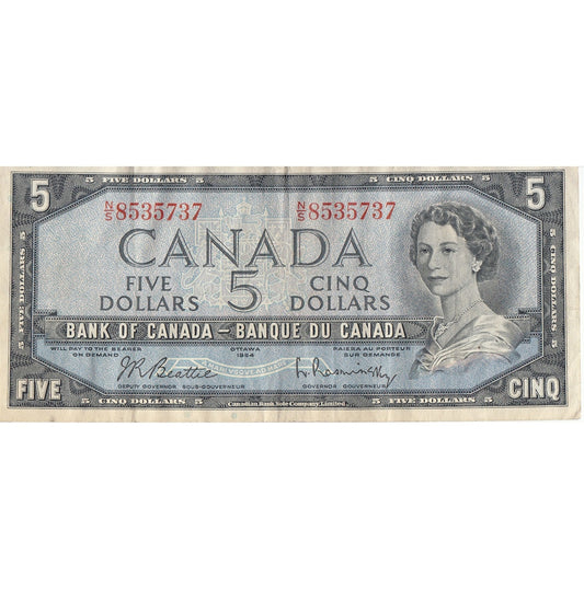 BC-39b 1954 Canada $5 Beattie-Rasminsky, N/S, VF